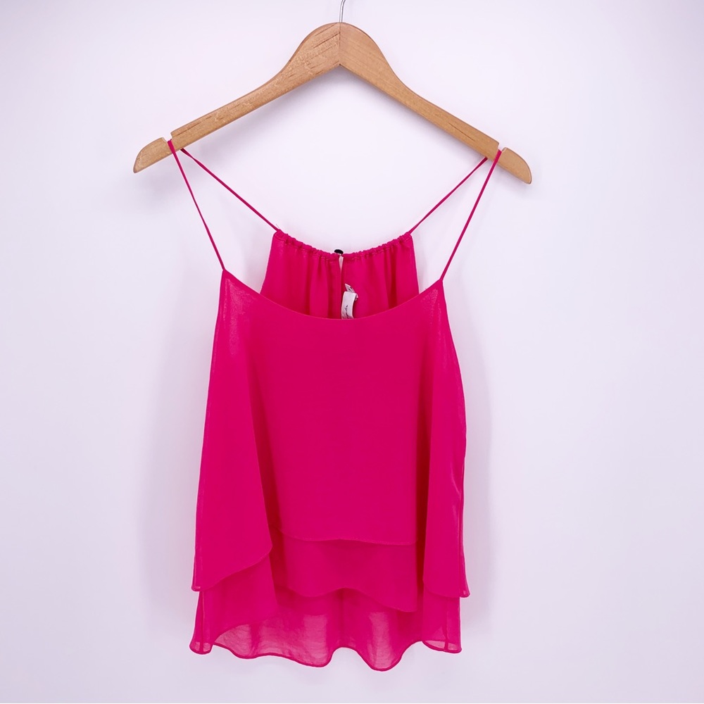 T Bags Los Angeles Women's Small Bright Pink Tiered Halter Top D14